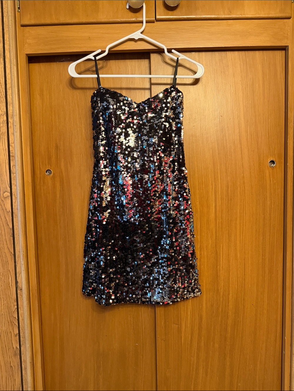 Black Multi-Sequin Strapless Mini Dress